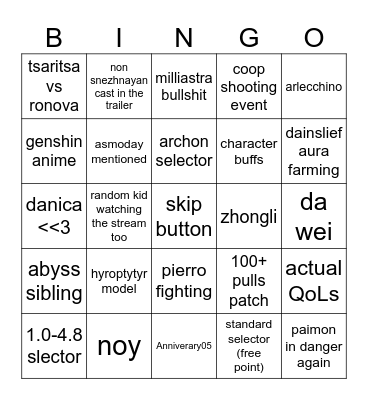 Untitled Bingo Card