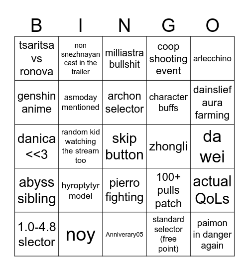 Untitled Bingo Card