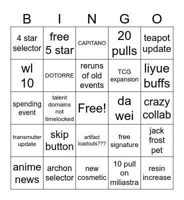 7.1 Bingo Card