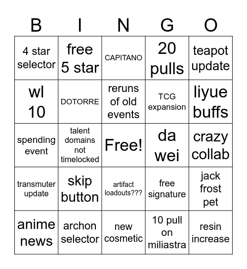 7.1 Bingo Card