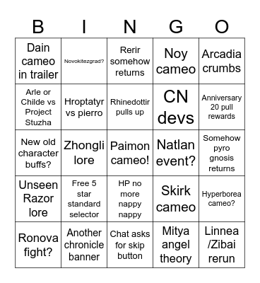 Genshin 7.1 Bingo Card