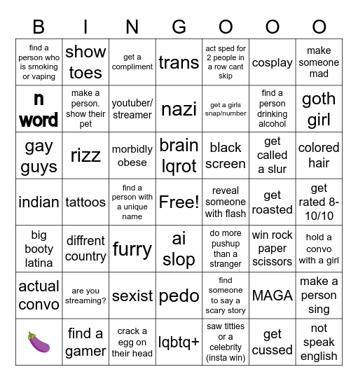 UHMEGLE BINGO Card