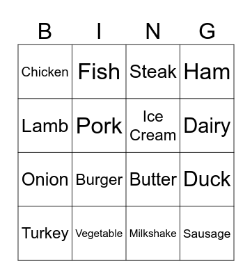 Meat & Dairy Bingo Card