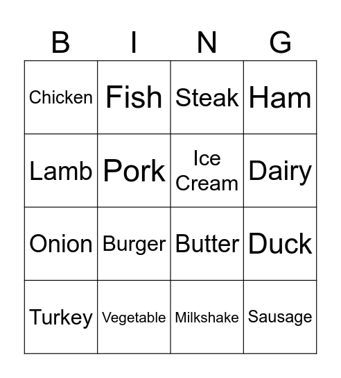 Meat & Dairy Bingo Card