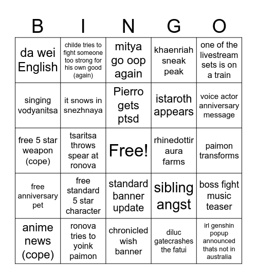 snezh anni livestream day! Bingo Card
