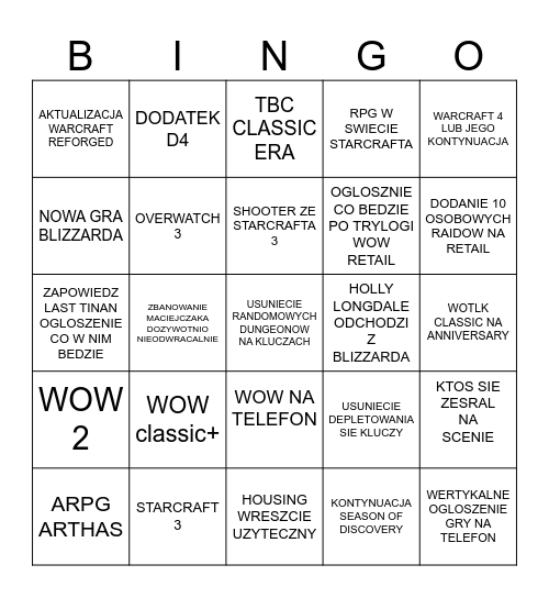 BINGO BLIZZCON 2026 WRZESIEN Bingo Card