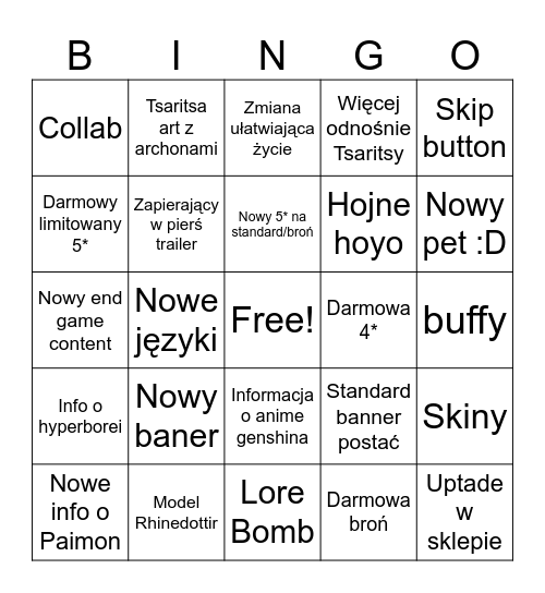 Genshin 7.1 Bingo Card