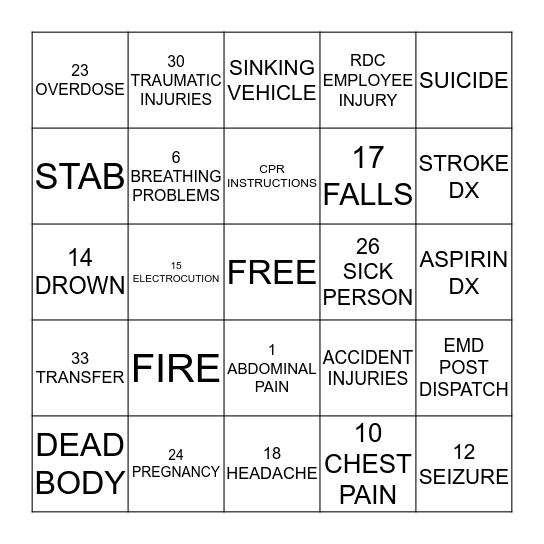 EMD/FIRE Bingo Card