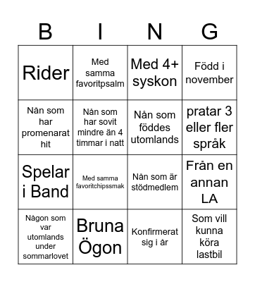 Bing Bingo Card