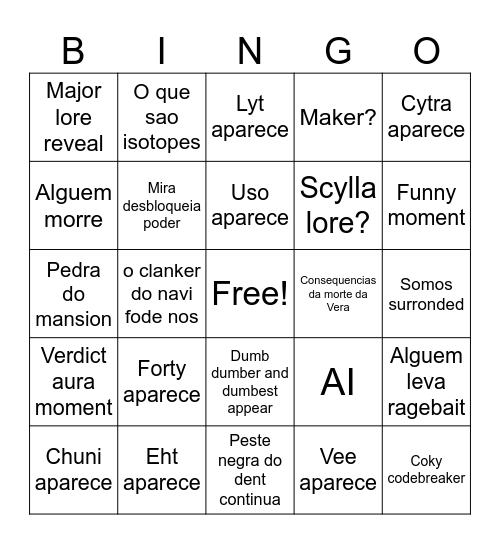 RPG Bingo Card
