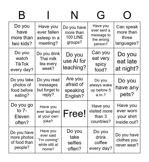 English Confidence Bingo Card