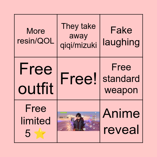 Namirah Genshin Livestream Bingo Card