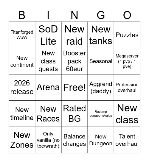 Classic+ Bingo Card