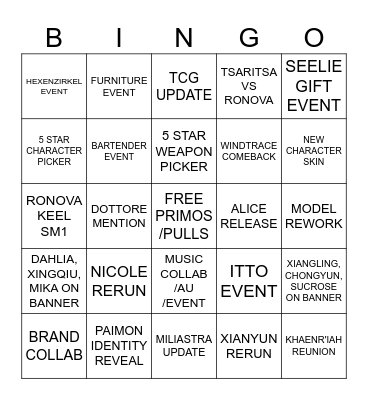 genshin live 7.2 prediksyons Bingo Card