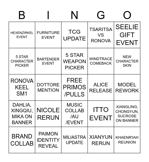 genshin live 7.2 prediksyons Bingo Card