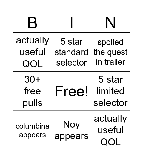 Untitled Bingo Card