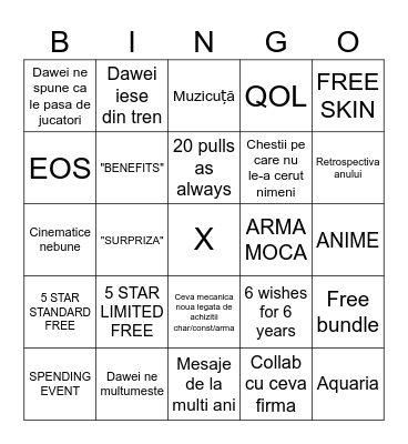 Genshin Impact Anniversary Bingo Card