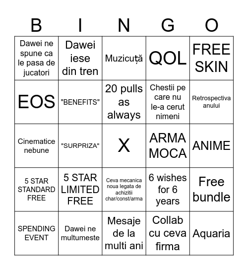 Genshin Impact Anniversary Bingo Card