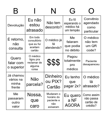 Tesouraria Bingo Card