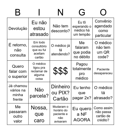 Tesouraria Bingo Card