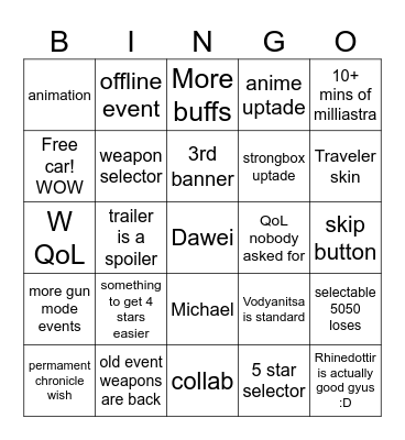 Untitled Bingo Card