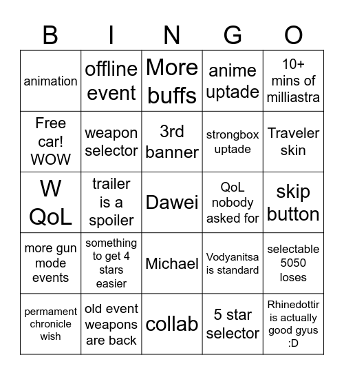 Untitled Bingo Card