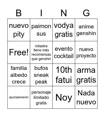 Untitled Bingo Card