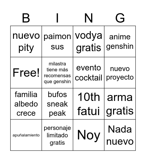 Untitled Bingo Card