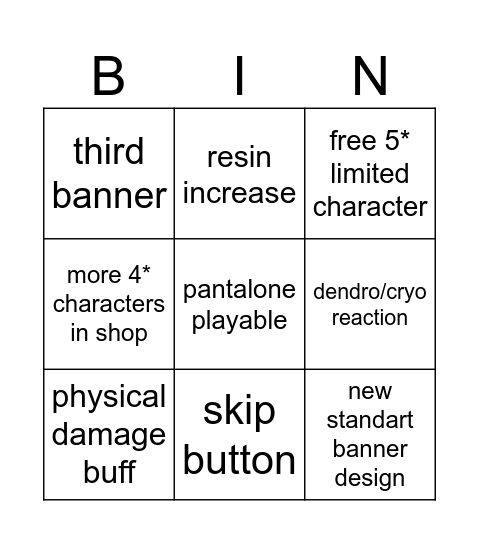 Untitled Bingo Card
