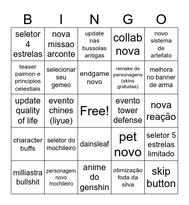 live stream Bingo Card