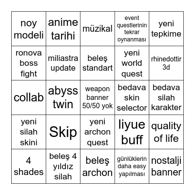 Untitled Bingo Card