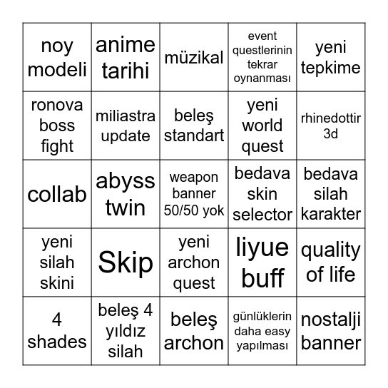 Untitled Bingo Card