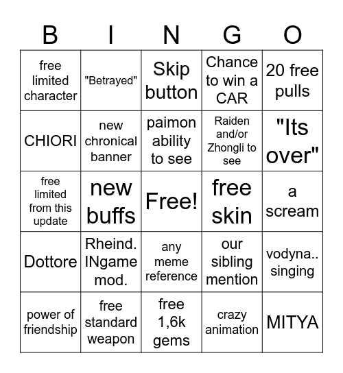 Untitled Bingo Card