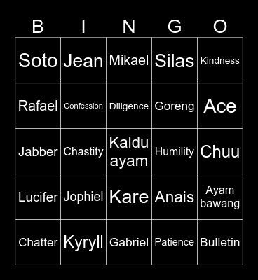 Punya Jophiel Bingo Card