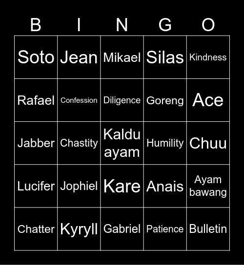 Punya Jophiel Bingo Card