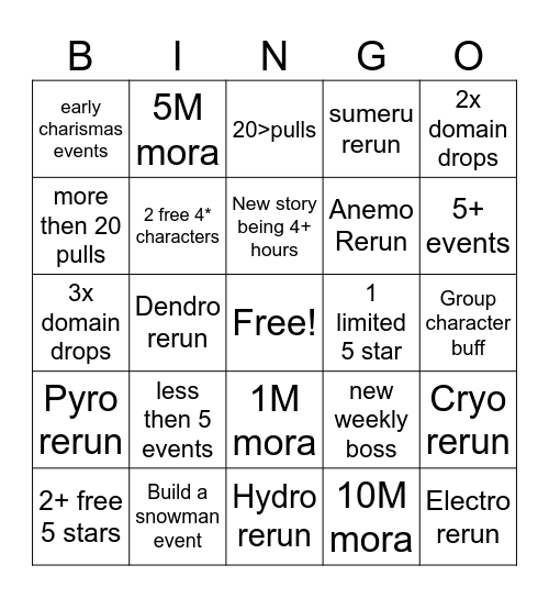 Untitled Bingo Card