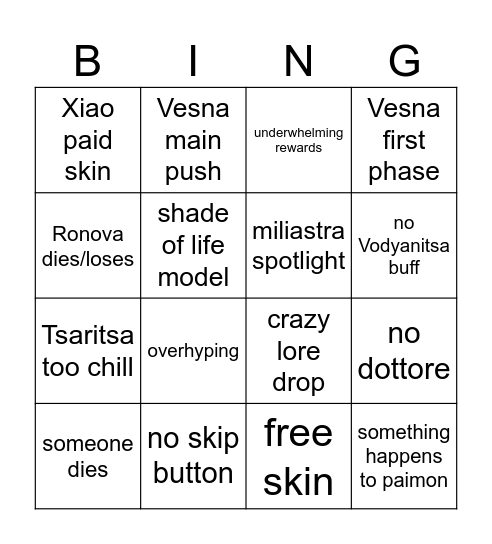 Untitled Bingo Card