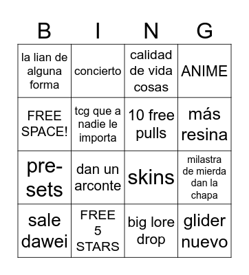 Genshin 7.1 Bingo Card