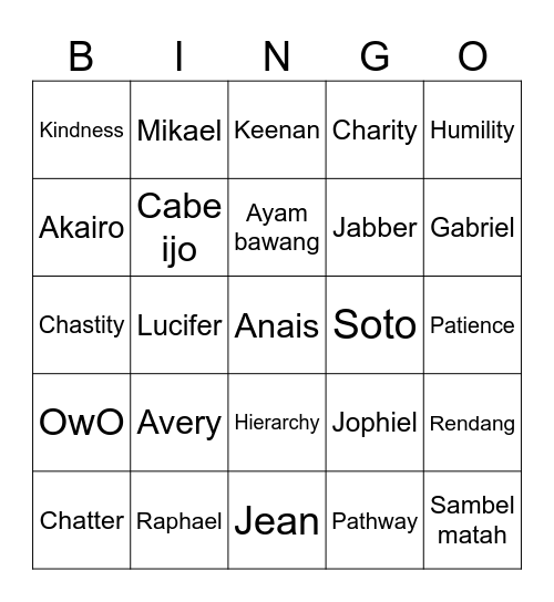 PUNYA CASPIAN Bingo Card