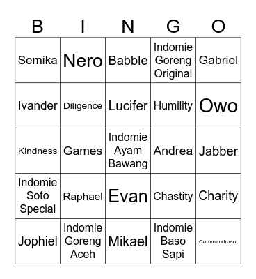 Bingo bersama Raphael Bingo Card