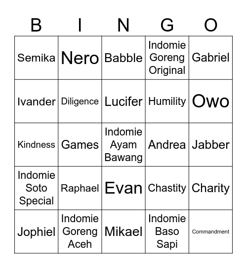 Bingo bersama Raphael Bingo Card