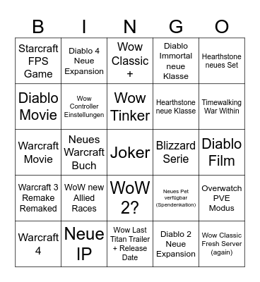 Blizzcon Bingo Card