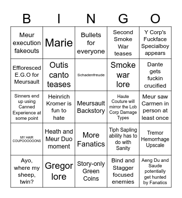 Canto X Predictions Bingo Card