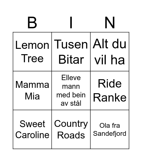 Posebyen vel Bingo Card