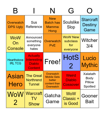 Blizzcon Time Bingo Card