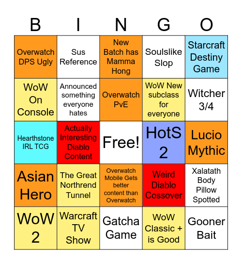 Blizzcon Time Bingo Card