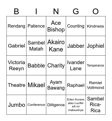 Sufjan Bingo Card