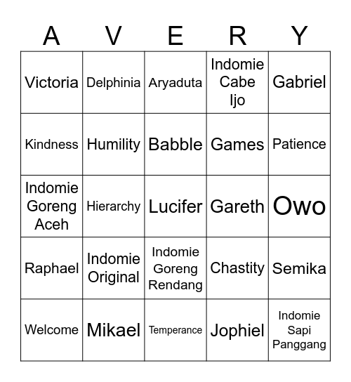 Seblak Raphael Bingo Card