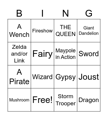 RennFaire Bingo Card