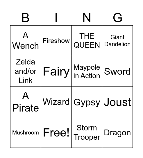 RennFaire Bingo Card